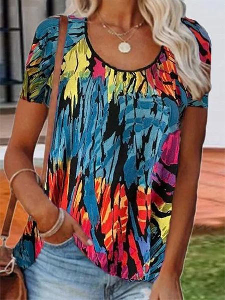 

Casuale Misto Cotone Stampato Girocollo Camicie & Top, Multicolore, Tops