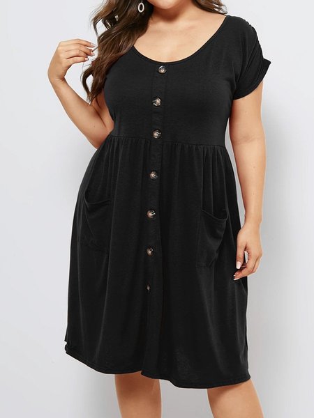 

Plain Short Sleeve Crew Neck Knitting Dress, Black, Casual Dresses