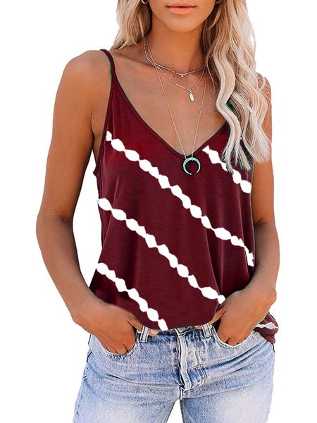 

Vintage Geometric Printed Sleeveless V Neck Plus Size Casual Tops, Wine red, Tank Top