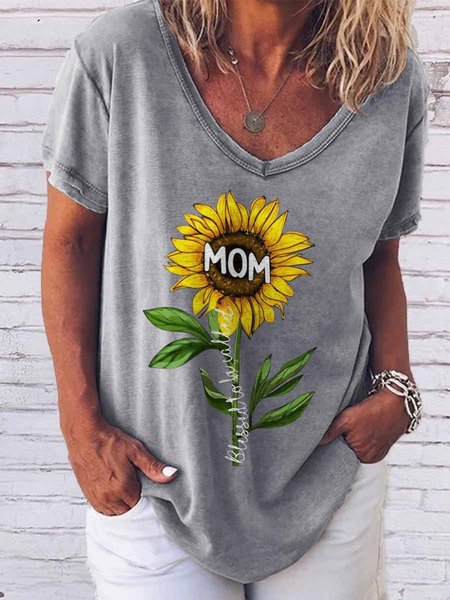 

Mom Style Classic Graphic Short-Sleeved Casual Tee, Gray, T-shirts