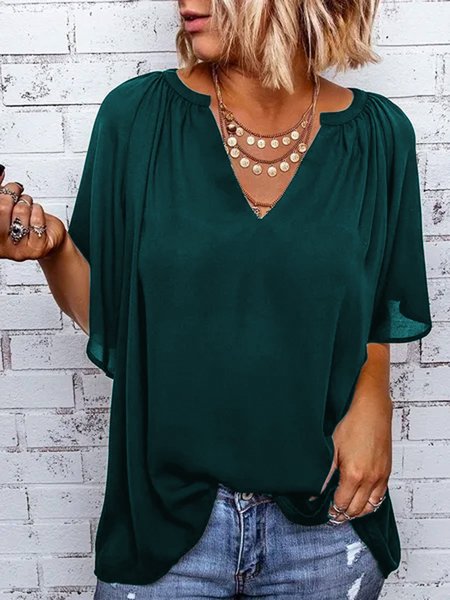 

Maniche Corte Cotone Casuale Top, Verde scuro, Tops