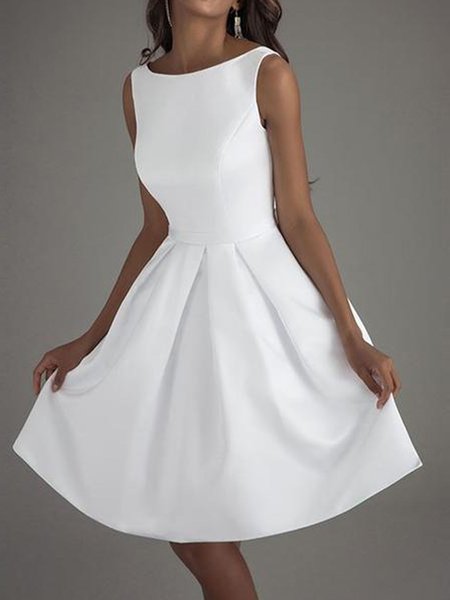 

Tinta unita senza maniche Elegante Mini Abito, Bianco, Dresses