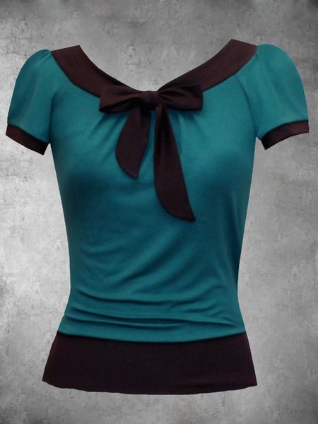 

Casual Short Sleeve Round Neck Plus Size Tops, Blue, Auto-Clearance