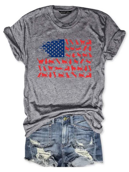 

Cat Flag Graphic Short-Sleeved Loose T-shirt, Gray, T-shirts