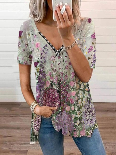 

Floreale A-line Maniche Corte Statement Top, Come immagine, Tops