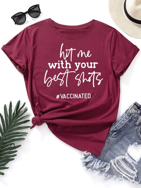 

Hit Me With Your Best Shots Vaccinated Tee, Burgundy, T-shirts
