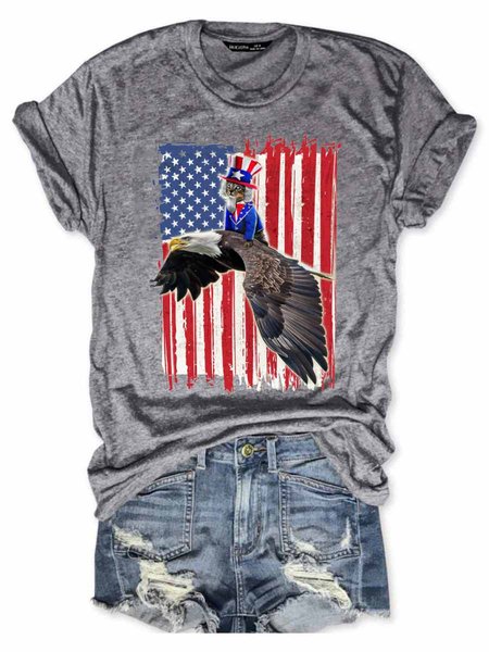 

Cat Graphic Short-Sleeved Loose T-shirt, Gray, T-shirts