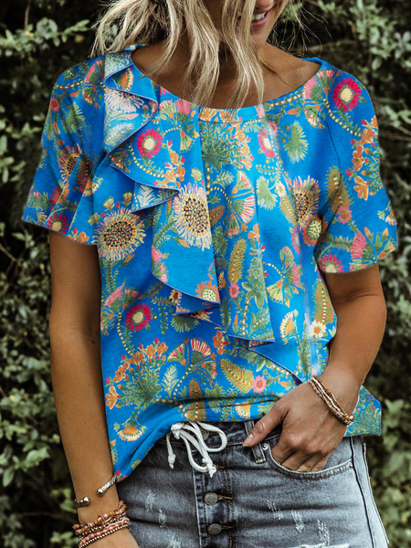 

Vacanza Maniche Corte Camicie & Top Cotone, Blu, T-Shirts