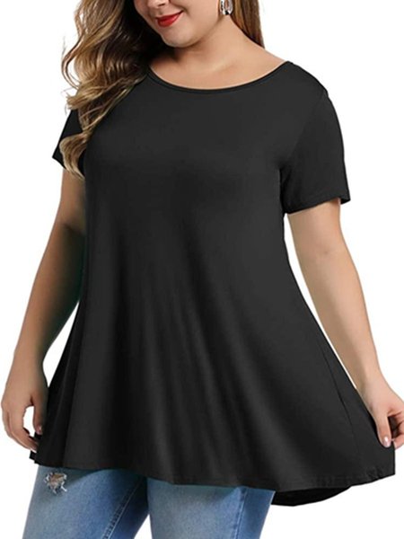 

Casual Crew Neck Polyester Fibre A-Line Tops, Black, T-Shirts