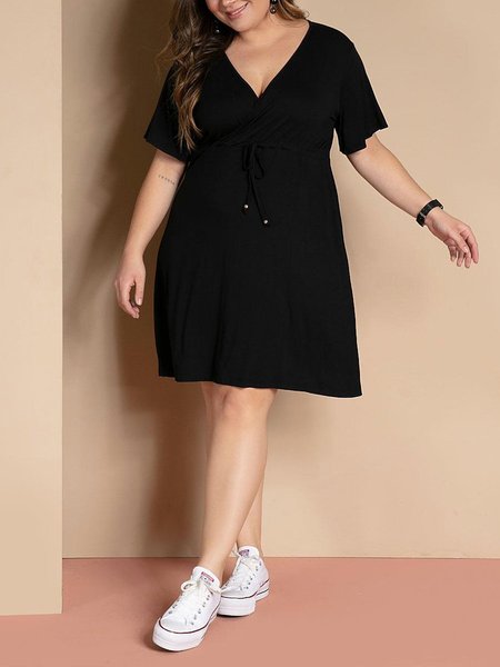 

Short Sleeve Holiday Knitted Knitting Dress, Black, Casual Dresses