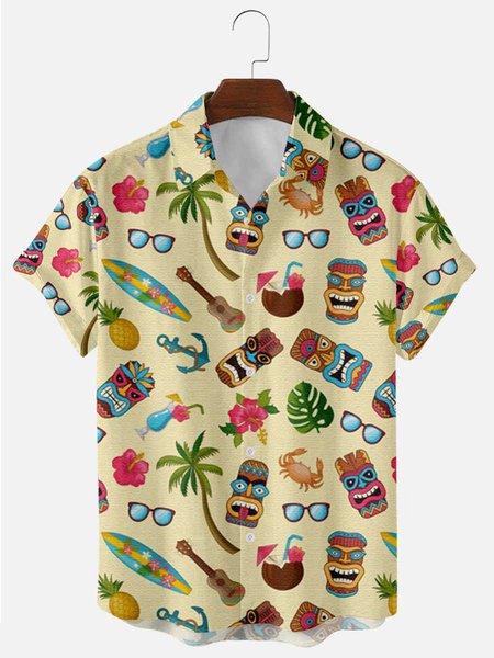 

Printed Casual Shirt Collar Shirts & Tops, As picture, Shirts