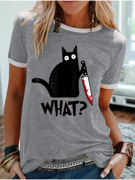 

What Funny Black Cat Graphic T-Shirt, Gray, T-shirts