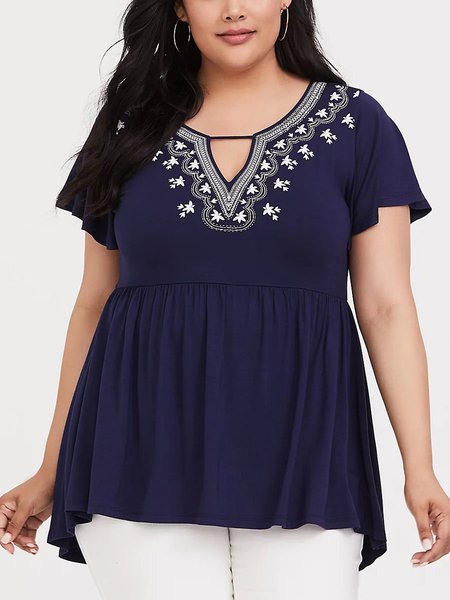 Plus Size L- Super Soft Blue Cutout Babydoll Top, Purplish blue, T-Shirts