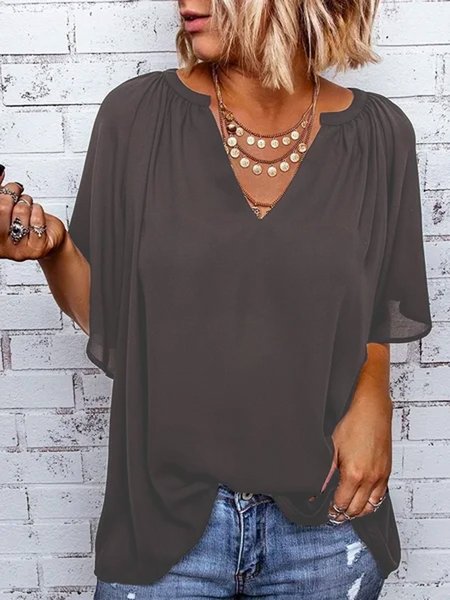 

Scollo a V Maniche Corte Camicie & Top Cotone, Grigio, Tops
