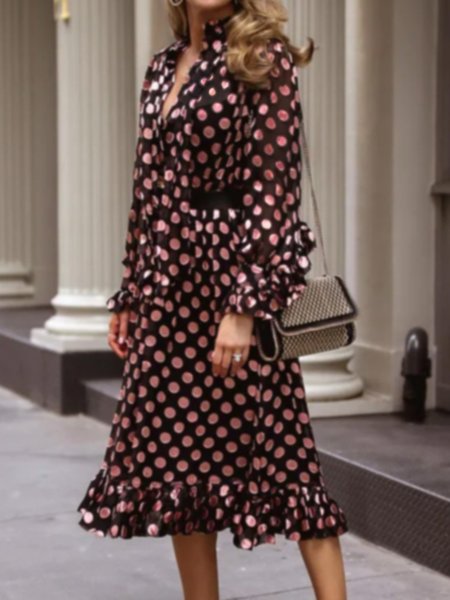 

Shift Long Sleeve Casual Midi Dress, Black, Midi Dresses