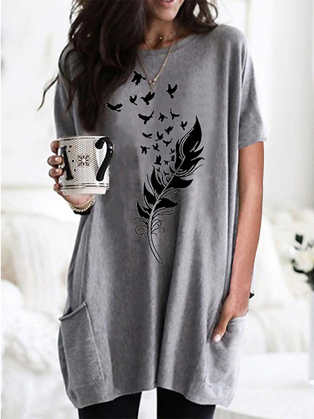 

Casuale Maniche Corte Girocollo Stampato Top, Grigio, Dresses