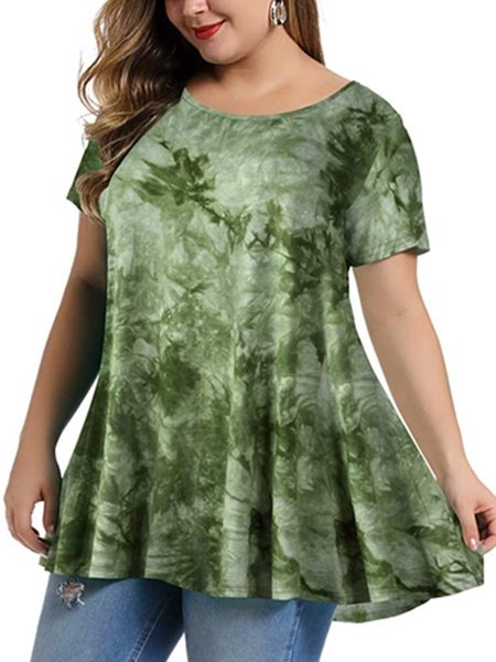 

Short Sleeve Crew Neck Cotton-Blend Tops, Green, T-Shirts