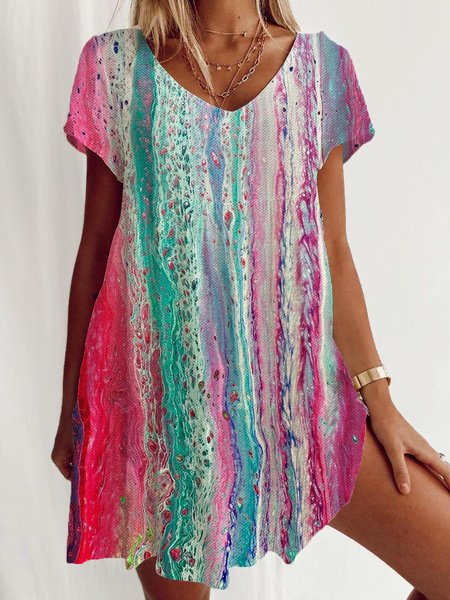 

Tinto Legato a Righe Stampato Casuale Scollo a V Abito, Come immagine, Dresses