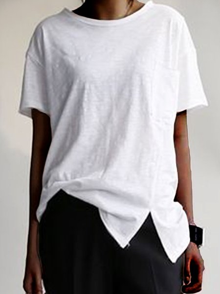 

Maniche Corte Semplice Top, Bianco, T-Shirts