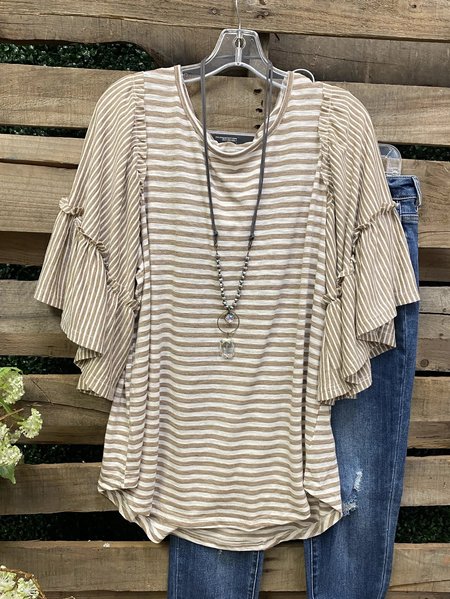

Half Sleeve Casual Striped Shirts & Tops, Light khaki, T-Shirts