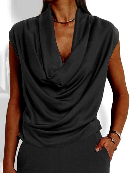 

Solid Elegant Tops, Black, T-Shirts