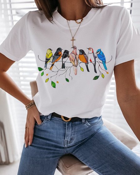 

Maniche Corte Casuale Camicie & Top, Bianco, Tops