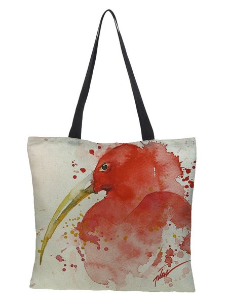 

Watercolor Crested Ibis Graphic Canvas Shopping Bag, 4#, Bags