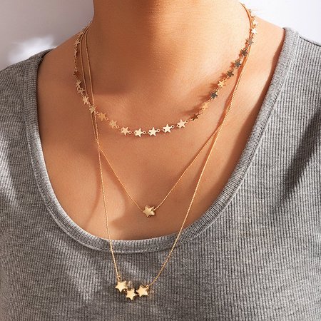 

Multi-layer Stars Wild And Simple Plain Necklace, Metallic, Others