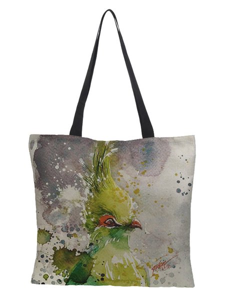 

Watercolor Green Musophagidae Graphics Canvas Shopping Bag, 3#, Bags