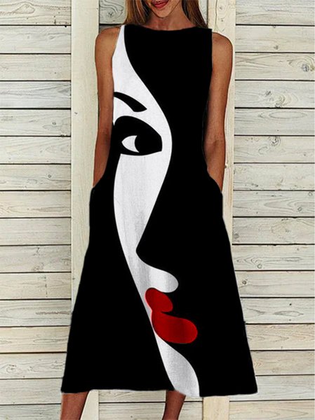 

Nuovo Donna Chic Vintage Bohemian Vacanza Casuale Astratto Girocollo Di base Abito, Nero, Dresses