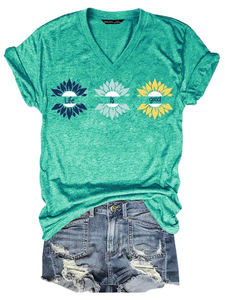 

Sunflower V Neck Women's T-Shirt Top, Grass green, T-shirts