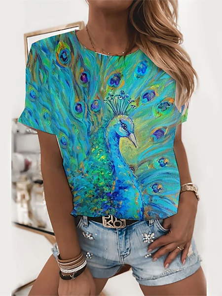 

Girocollo Maniche Corte Stampato Casuale Camicie & Top, Blu, Tops