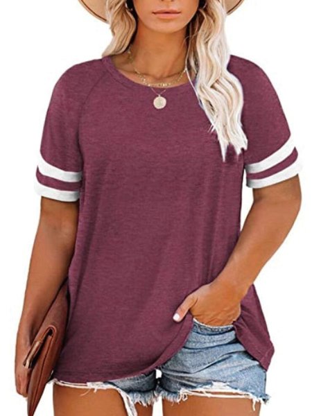

Crew Neck Casual T-shirt, Wine red, T-Shirts