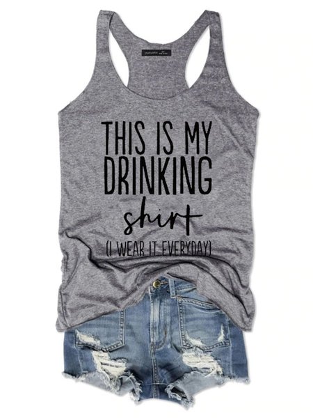 

This Is My Drinking Tank Top Funny Saying Casual Women Tanks & Camis, Gray, Tank Tops