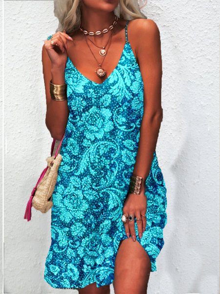 

V Neck Jacquard Weaving Dress, Blue, Dresses