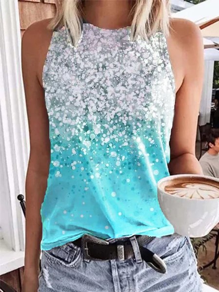 

Casuale a pois Girocollo Stampato Floreale Top, Blu, Tops