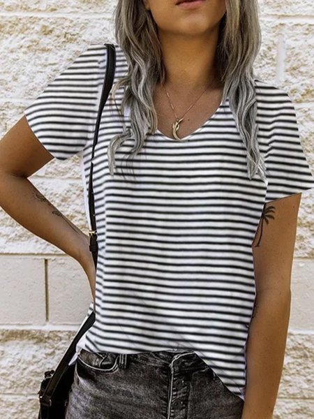 

Floral-Print Casual Striped Short Sleeve T-shirt, Stripe, Tees & T-shirts