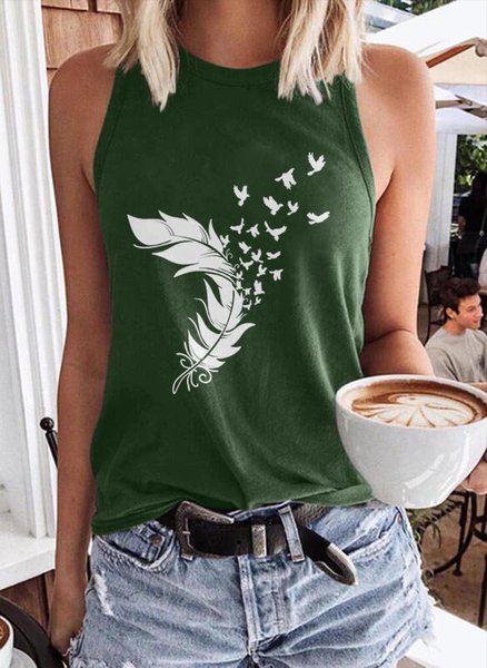 

Feather Birds Graphic Vest, Dark green, Tank Tops
