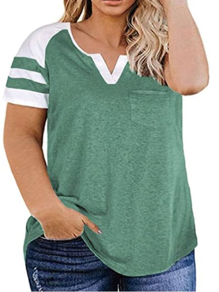 

plus size l-6xl v neck casual T-shirt, Aqua, Tops