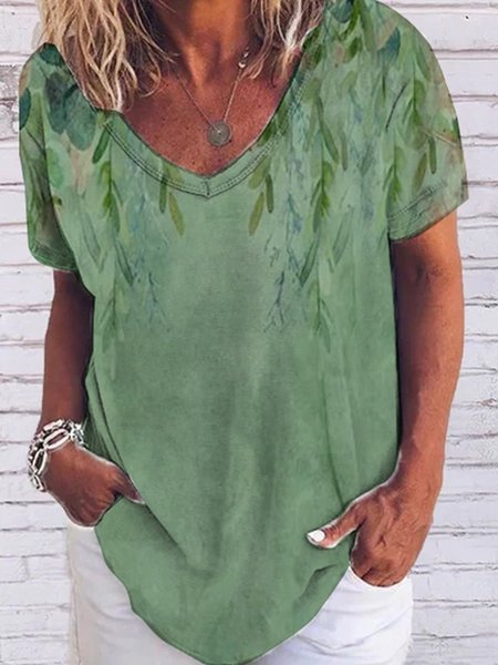 

Short Sleeve Floral Casual Shirts & Tops, Green, Tops