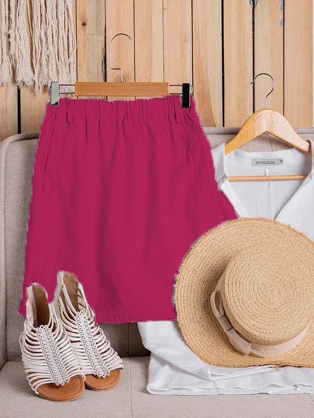 

5Colors Casual Linen Skirt, Red, Skirts