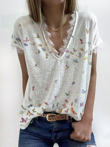 

Farfalla Maniche Corte Casuale Dritto Camicie & Top, Come immagine, Tops