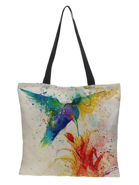 

Watercolor Hummingbird Graphics Canvas Shopping Bag, 1#, Bags