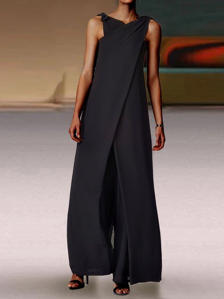 

Senza Maniche Tinta Unita Scollo A V Elegante Pezzi Interi, Nero, Dresses