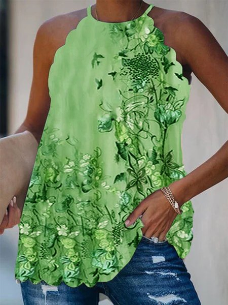 

Vintage Stampata Floreale taglia grande senza maniche Casuale Top, Verde, Blouses & Shirts