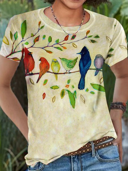 

Shift Casual Silk-Organza Crew Neck T-shirt, As picture, T-Shirts