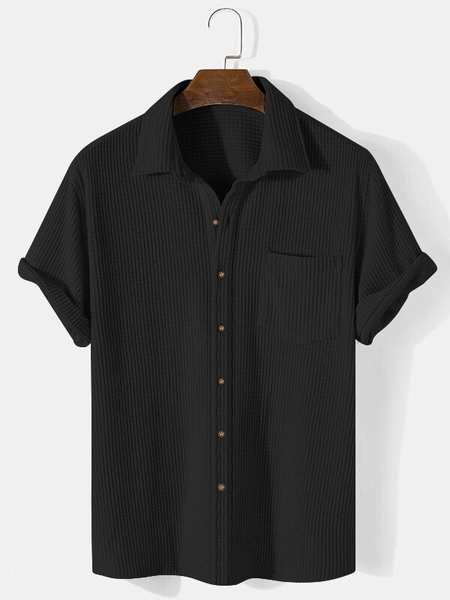 

Men Plain Casual Shirt Collar Blouses&shirts - Zolucky, Black, Blouses&Shirts