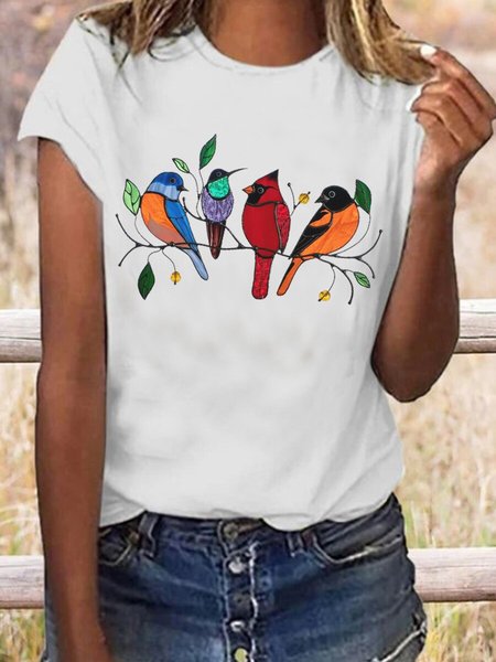 

Girocollo Animale Misto Cotone Casuale Camicie & Top, Bianco, Tops