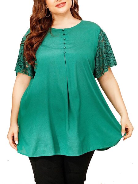 

Resort A-Line Short Sleeve Crew Neck Tops, Green, T-Shirts