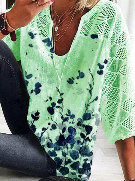

Stampato Floreale 3/4 Manica Casuale Camicie & Top, Verde, Tops